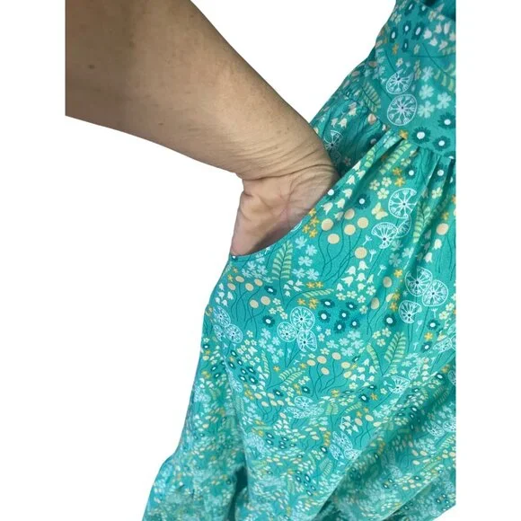 Vintage Womens Dress Size XL Green Floral Handmade Maxi Pockets Belt Cottagecore - Picture 6 of 12